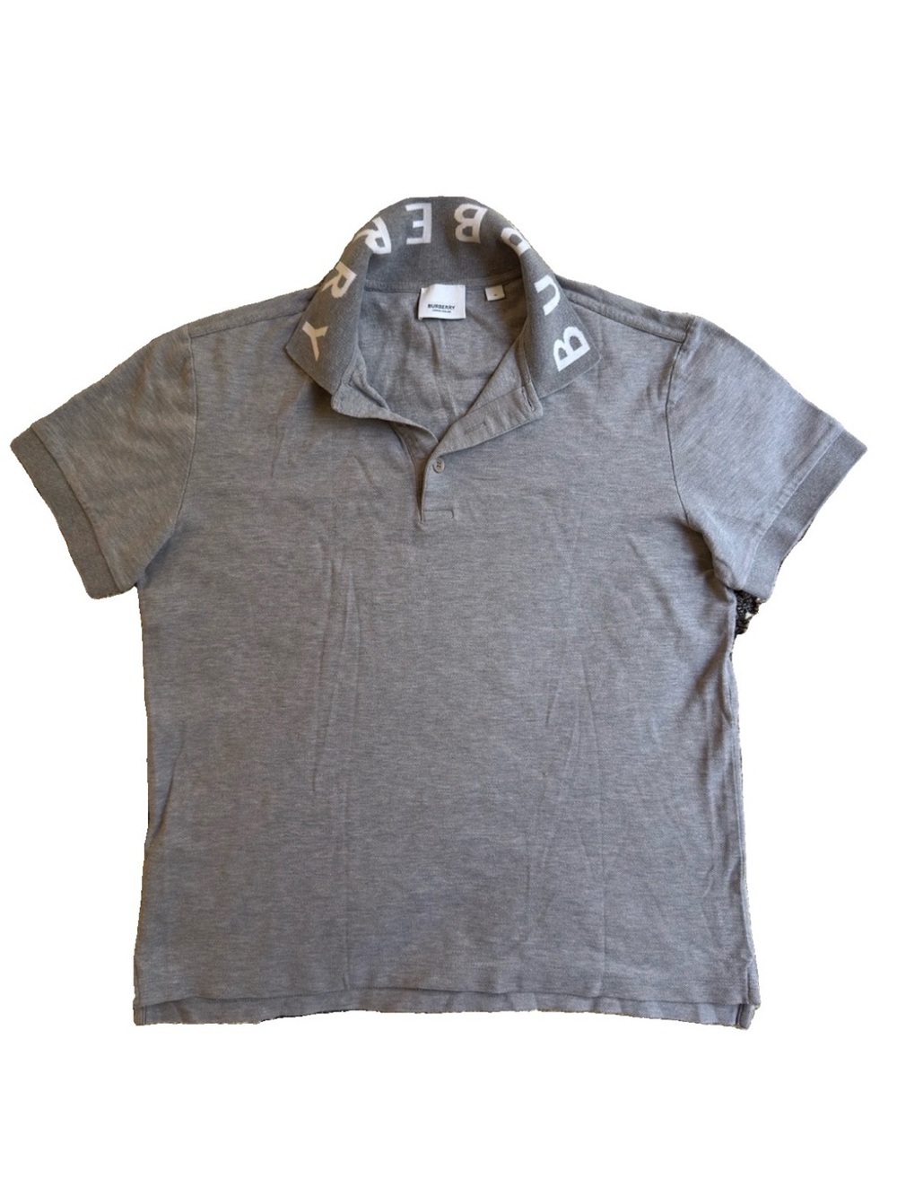 Burberry Ryland Polo Shirt Gray White Block Letter Collar Logo Size Medium